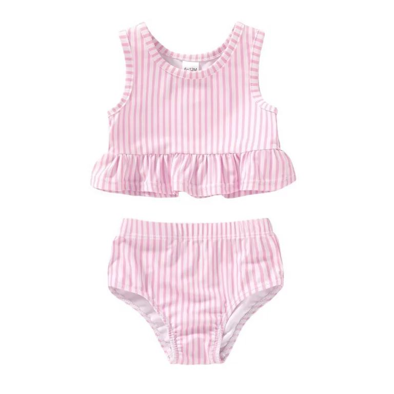 Younger Tree Toddler Baby Girls Summer Swimsuit Sleeveless Striped Swimwear Two-Piece Suit Beach ... | Walmart (US)