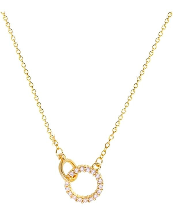 CZ Double Ring Necklace for Women Trendy 18K Gold Plated Cubic Zirconia Pendant Necklaces Gold Ch... | Amazon (US)