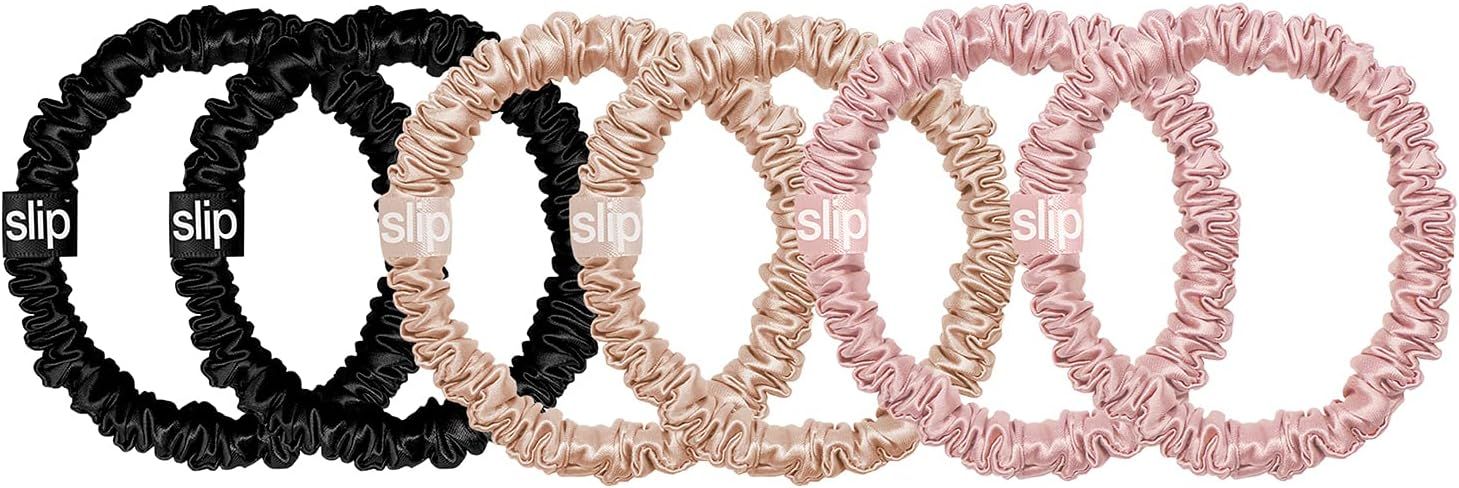 Slip Silk Skinnie Scrunchies in Black, Pink, and Caramel - 100% Pure 22 Momme Mulberry Silk Scrun... | Amazon (US)