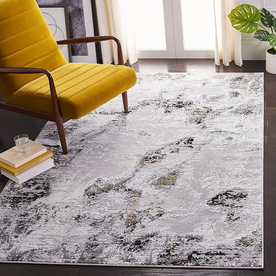 SAFAVIEH Amelia Collection Accent Rug - 3' x 5', Grey & Gold, Modern Abstract Design, Non-Sheddin... | Amazon (US)