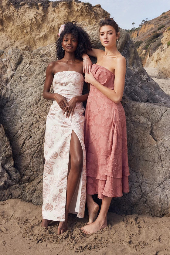 Love You So Truly Rusty Rose Burnout Floral Strapless Midi Dress | Lulus (US)