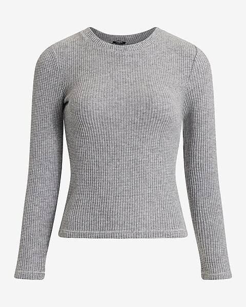Glitter Waffle Fitted Crew Neck Long Sleeve Tee | Express
