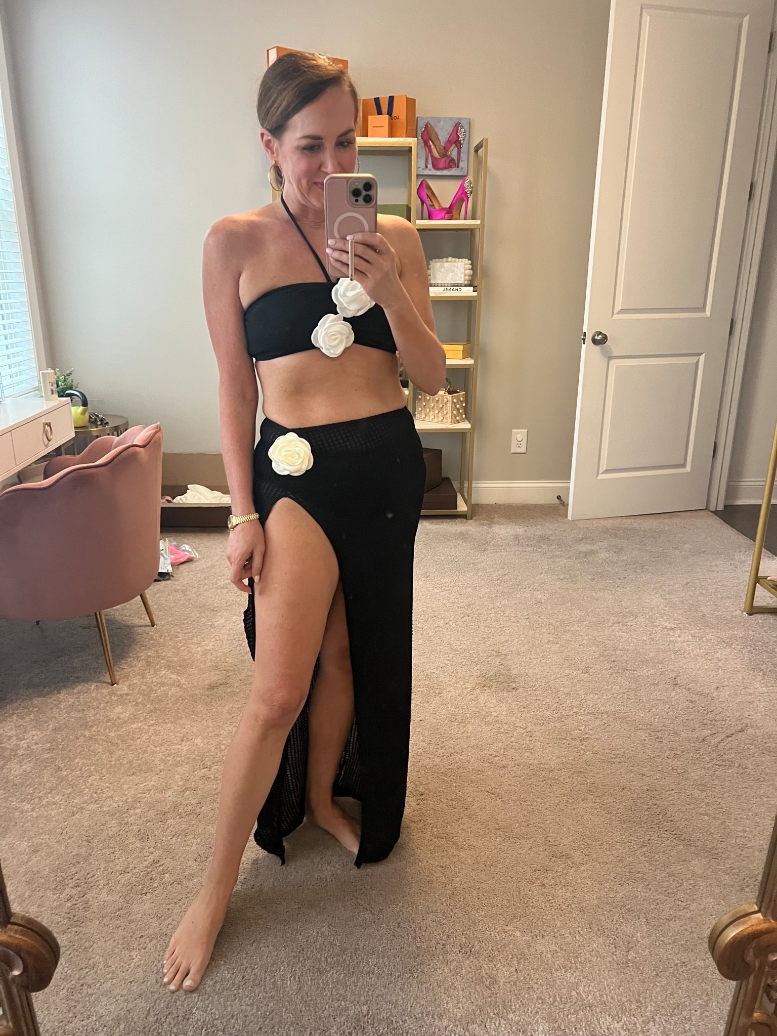 Amazon 3D flower swimsuit and coverup. 
Swim size medium
Skirt size small 

#LTKFindsUnder50 #LTKStyleTip #LTKSwim