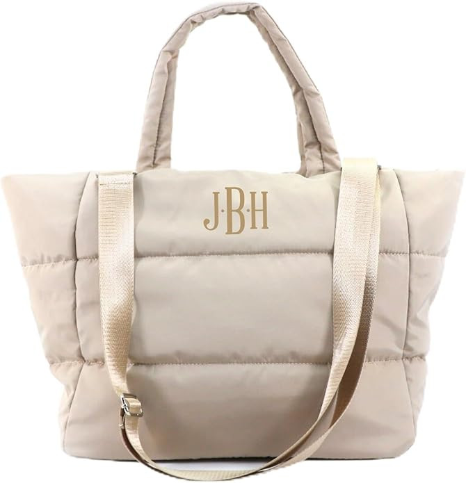 Personalized Puffer Tote – Monogrammed Metallic Tote Bag for Women, Travel or Everyday Use, Han... | Amazon (US)