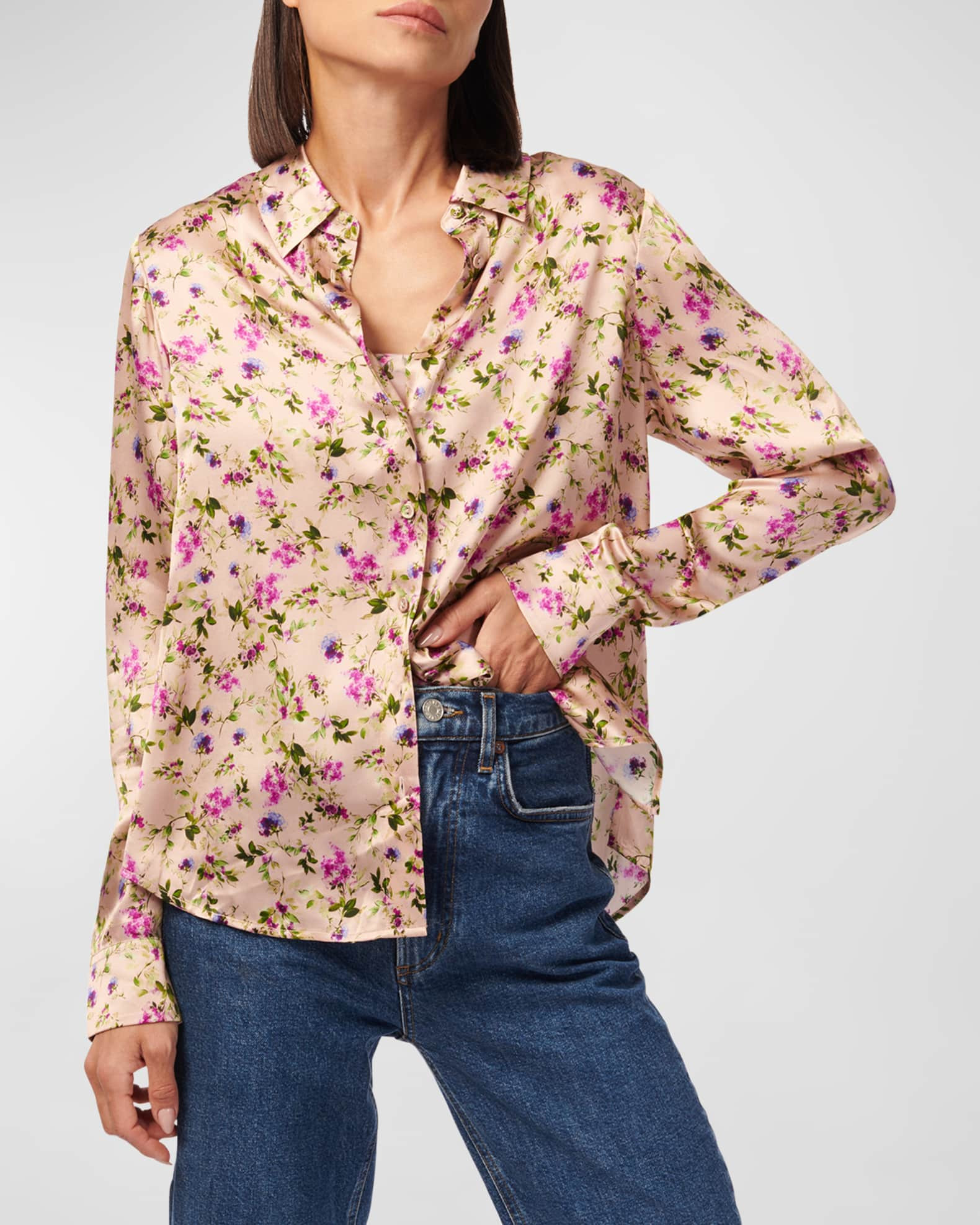 Crosby Silk Button-Front Blouse | Neiman Marcus