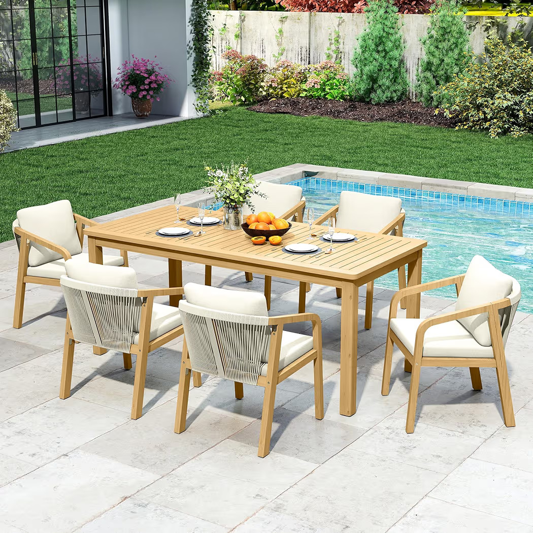 7-Piece Outdoor Dining Set for 6 with 23" Extra Wide Chair and Cushion，Patio Table and Chairs S... | Amazon (US)