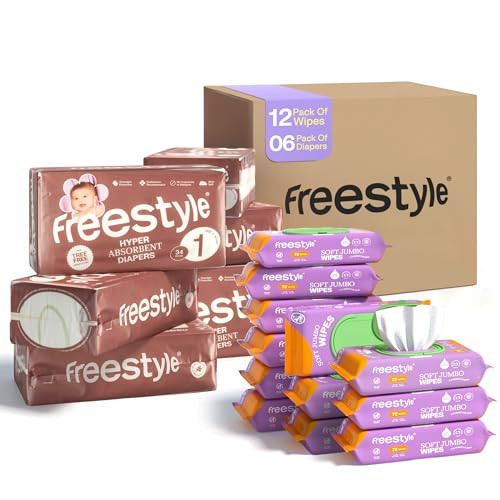 Freestyle Diapers (Pack of 6) and Jumbo Wipes (Pack of 12) - Monthly Supply Virtual Bundle - Hyper Absorbent, Pediatrician-Approved Diaper for Babies - EWG Certified, Hypoallergenic Wet Wipes | Amazon (US)