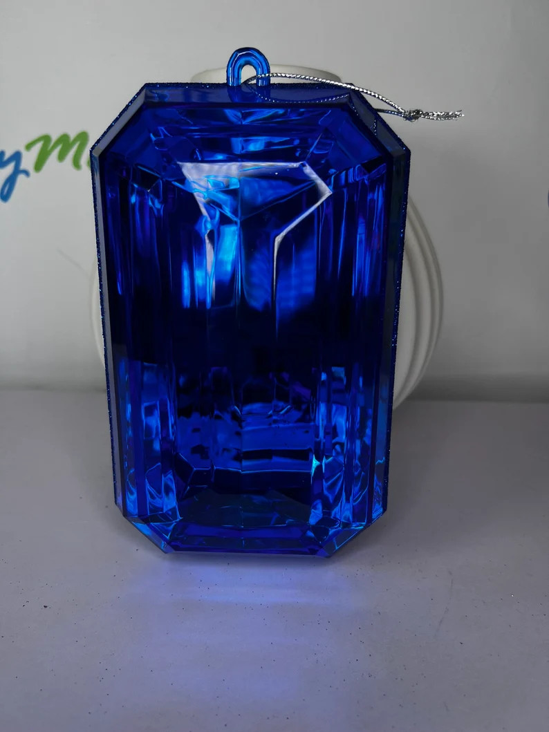 Sapphire Blue 9" Christmas jewel emerald cut ornament, elegant decoration, wreath supplies, blue ... | Etsy (US)