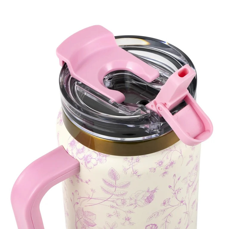 Thyme & Table 32 fl oz Stainless Steel Luna Tumbler with Handle and Dual Straw Lid, Floral | Walmart (US)