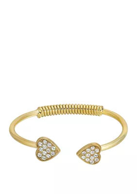 1928 Jewelry 14k Gold Dipped PavÃ© Crystal Heart Coil Spring C Cuff Bracelet | Belk