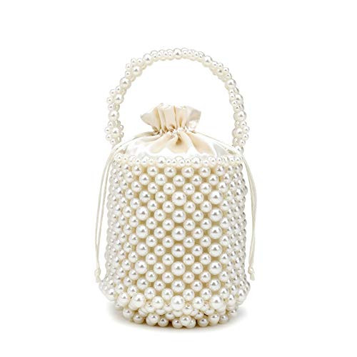 DJBM Women Handmade Beaded Handbag Bucket Handbag Artificial Pearl Clutch Bag for Party Wedding | Amazon (US)