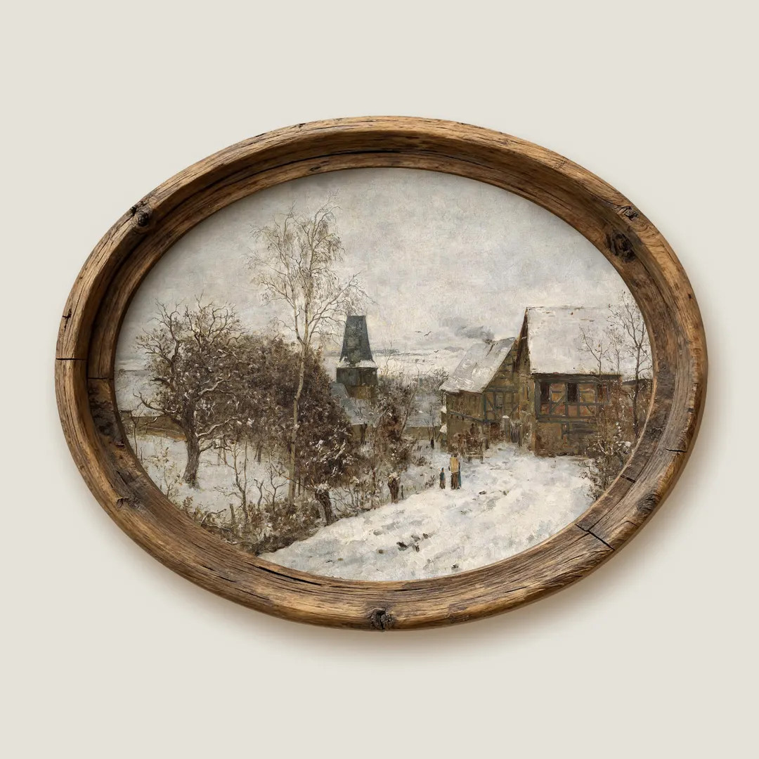 Vintage Winter Village Print, Country Farmhouse Wall Art, Rustic Christmas Decor - Etsy | Etsy (US)