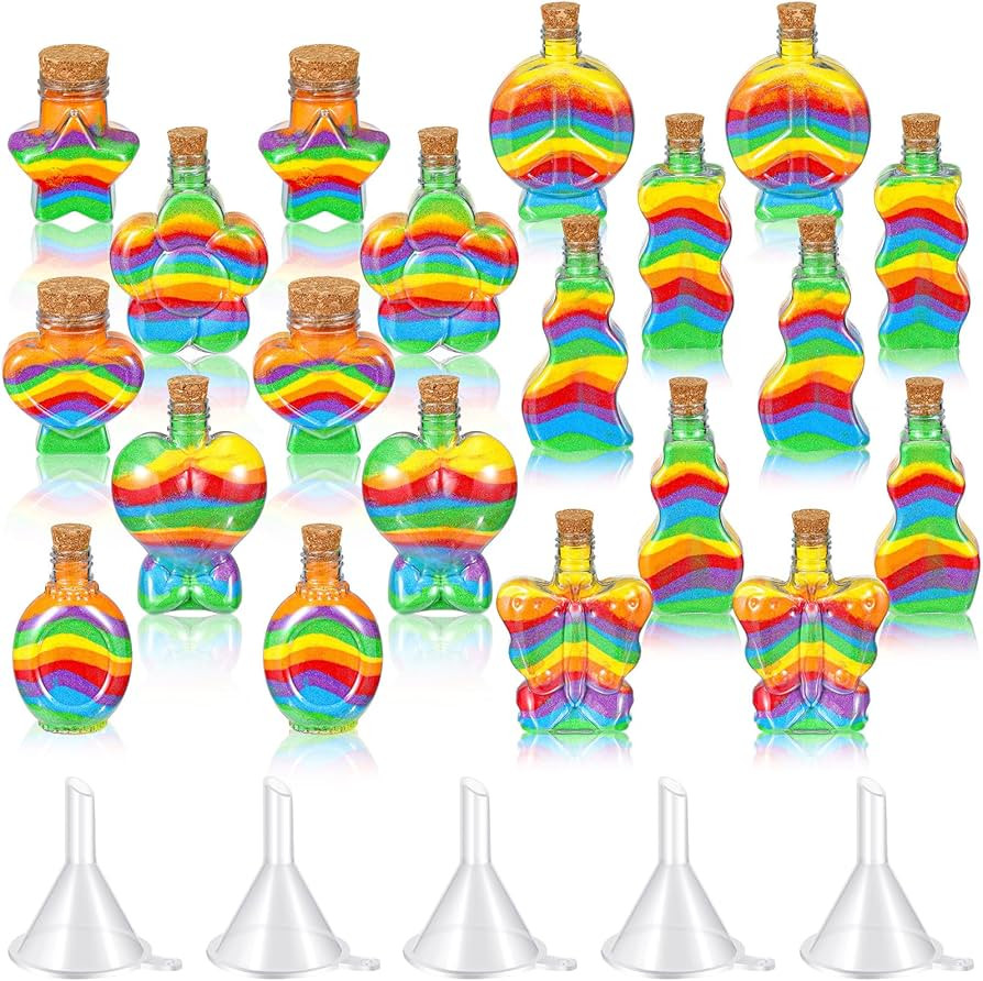Bokon 20 Pcs Plastic Sand Art Bottles Bulk Containers with Plastic Funnels for Painting Crafts DI... | Amazon (US)