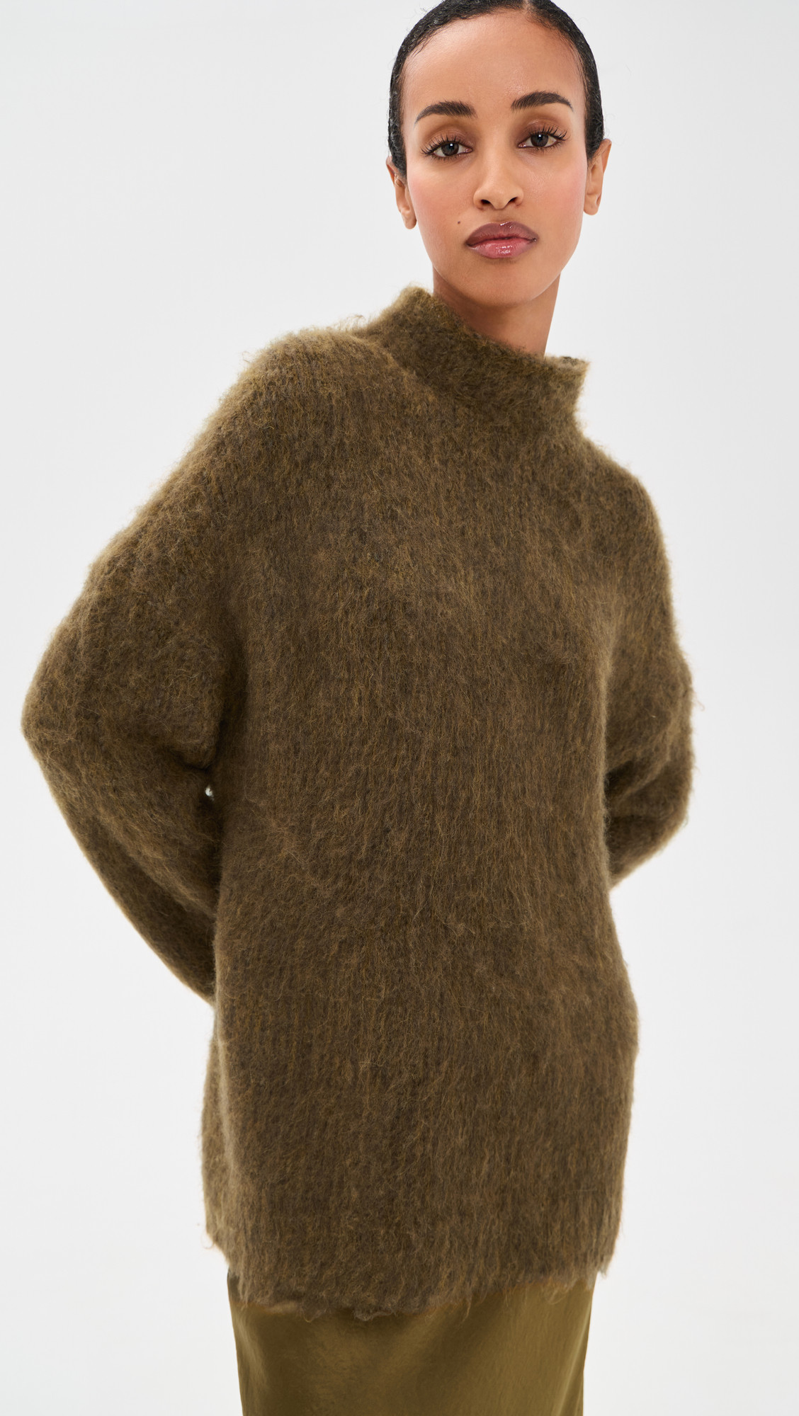 Vince Oversized Brushed Mock Neck Sweater Moss Ochre XL | Shopbop