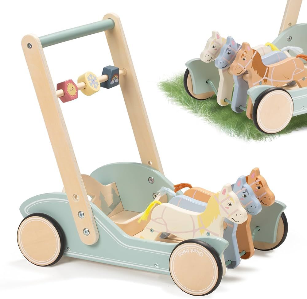 Giant bean Wooden Baby Walker for Boys and Girls, Galloping Ponies Push and Pull Learning Activit... | Amazon (US)