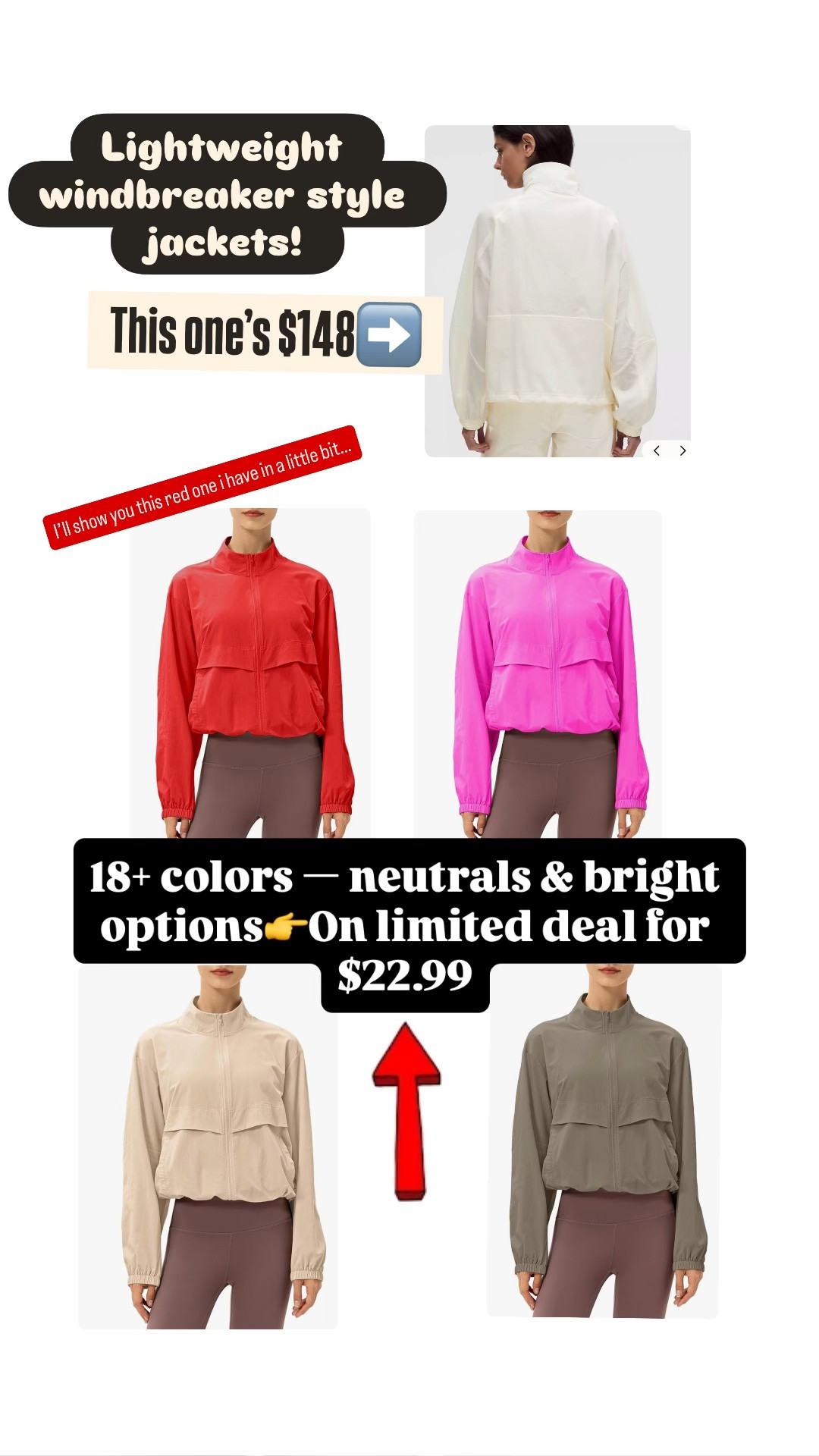 I can’t wait to show you these look for less lightweight jacket/windbreakers that I found for a fraction of the cost of the Lulu ones. 18+ colors — bright colors and neutrals too. So many great reviews!
Tts

#LTKfitnessgoals #LTKmomlife #LTKMothersDay