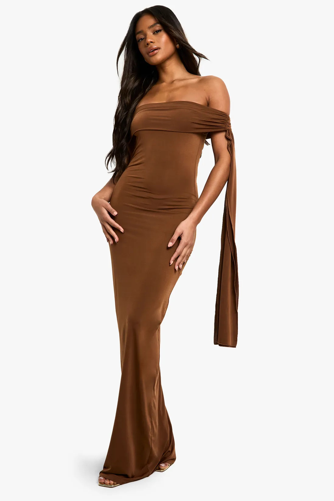 Twist Detail Off Shoulder Drape Maxi Dress | boohoo (US & Canada)
