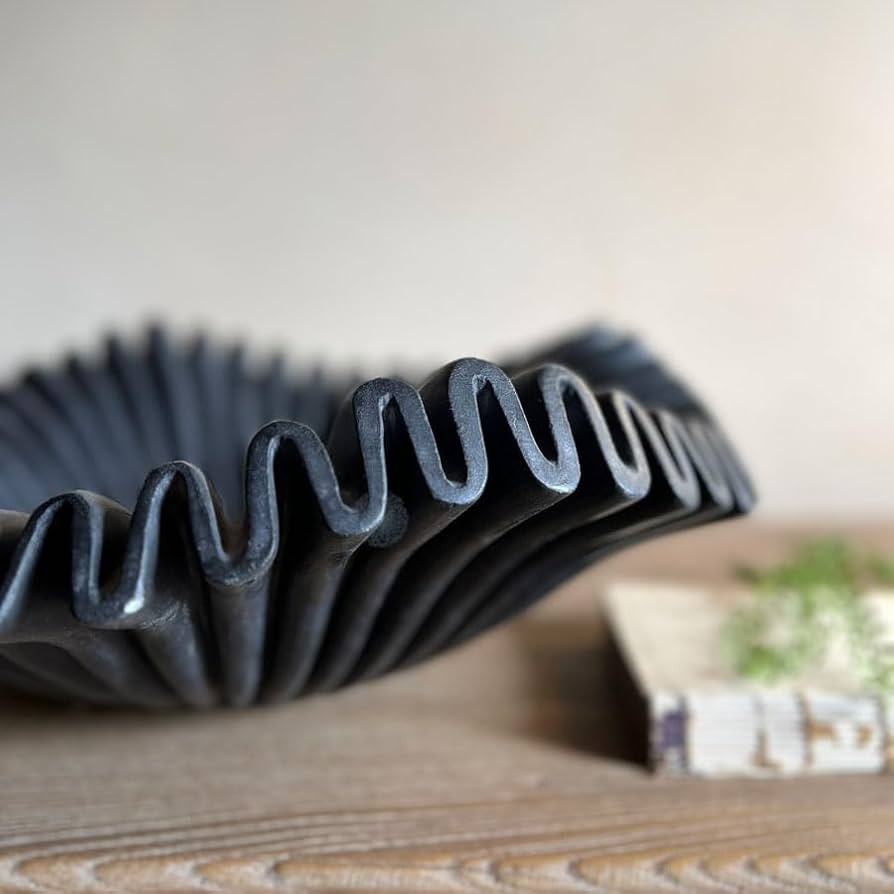 Black Marble Ruffle Bowl (12 Inches), Large Marble Scallop Decorative Bowl, Black Fluted Catchall... | Amazon (US)