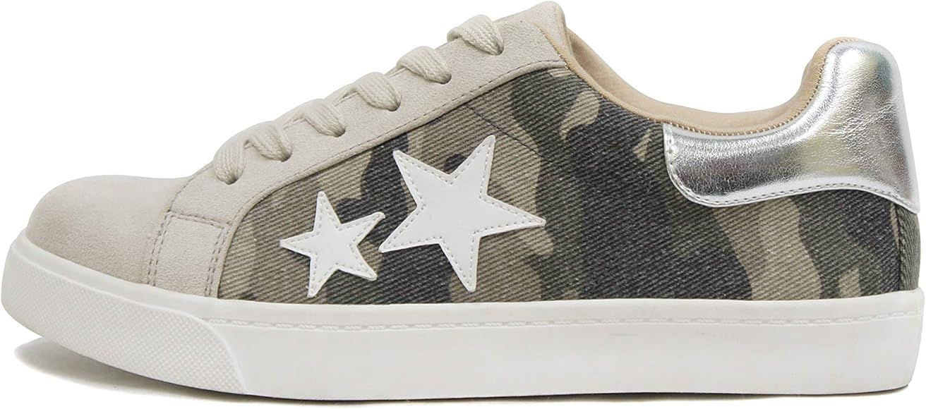 SODA Wander ~ Lace-up Double Layer Foam Padded Cushion Sock with Stars Low top Fashion Sneakers | Amazon (US)