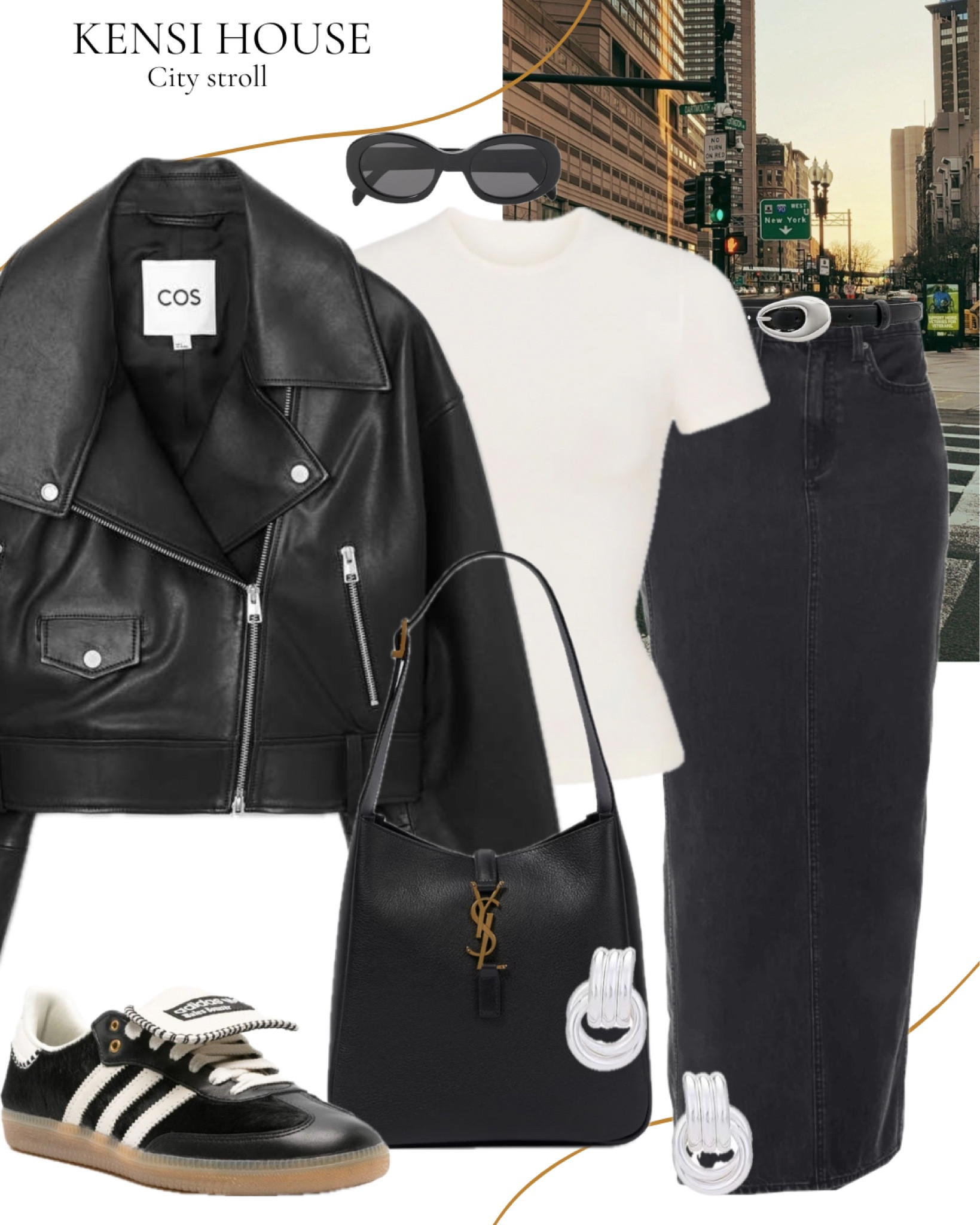 Day at the city outfit for transitional weather 🫶🏼🕷️
Black denim skirt, white t shirt, black leather jacket, ysl bag, adidas sambas 

#LTKSeasonal #LTKSpringSale #LTKstyletip