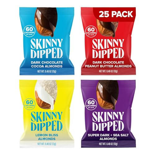SkinnyDipped Snack Attack Minis Almond Variety Pack, Healthy Snack, Plant Protein, Gluten Free, 0.46 oz Mini Bags, Pack of 25 | Amazon (US)