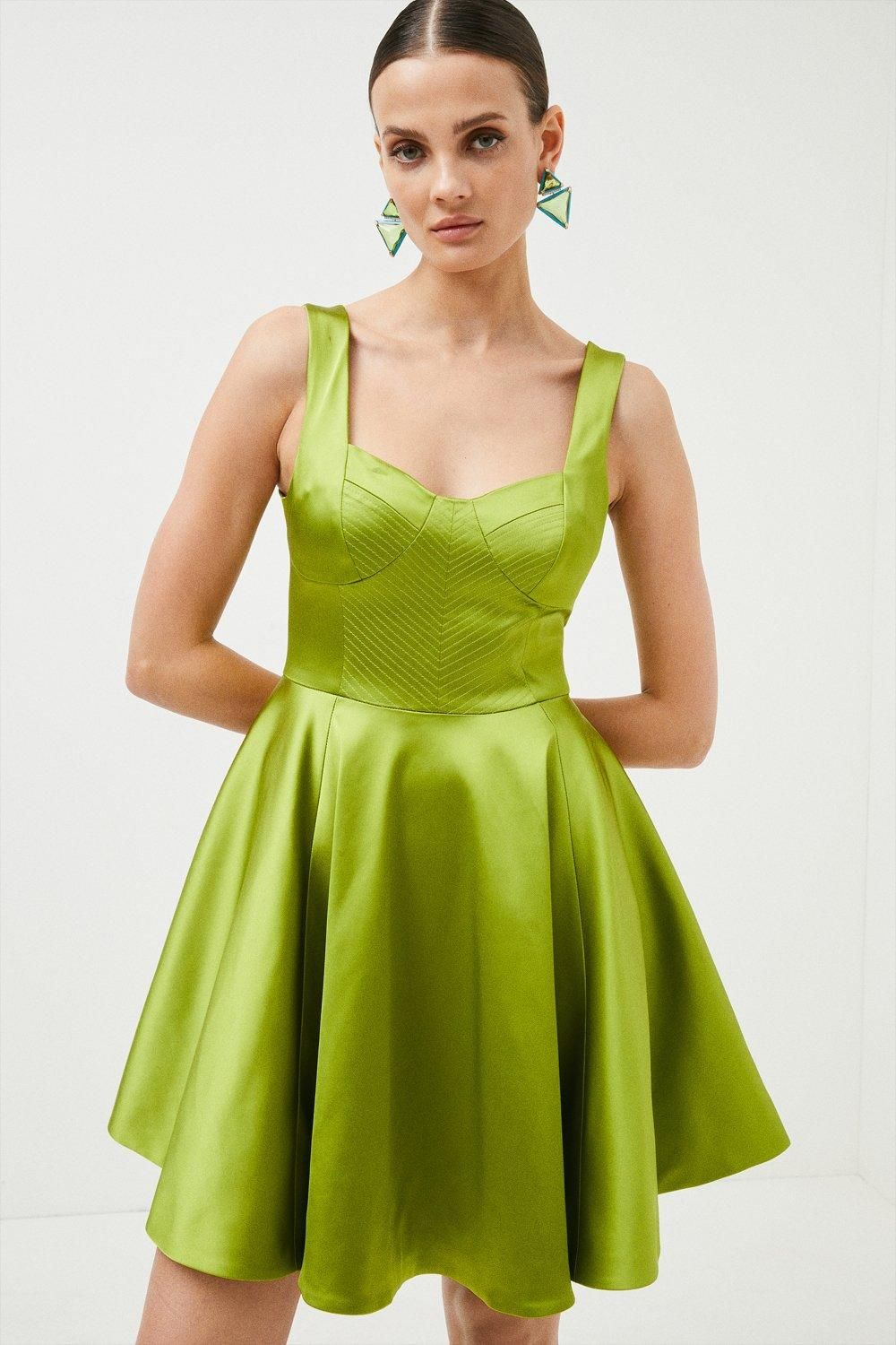 Italian Structured Satin Full Skirted Dress | Karen Millen US