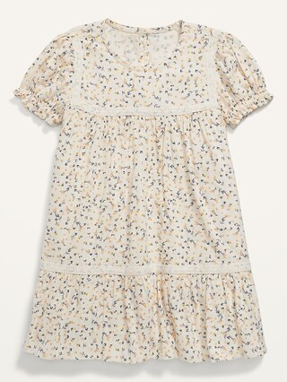 Floral-Print Crochet-Lace Trim Swing Dress for Toddler Girls | Old Navy (US)