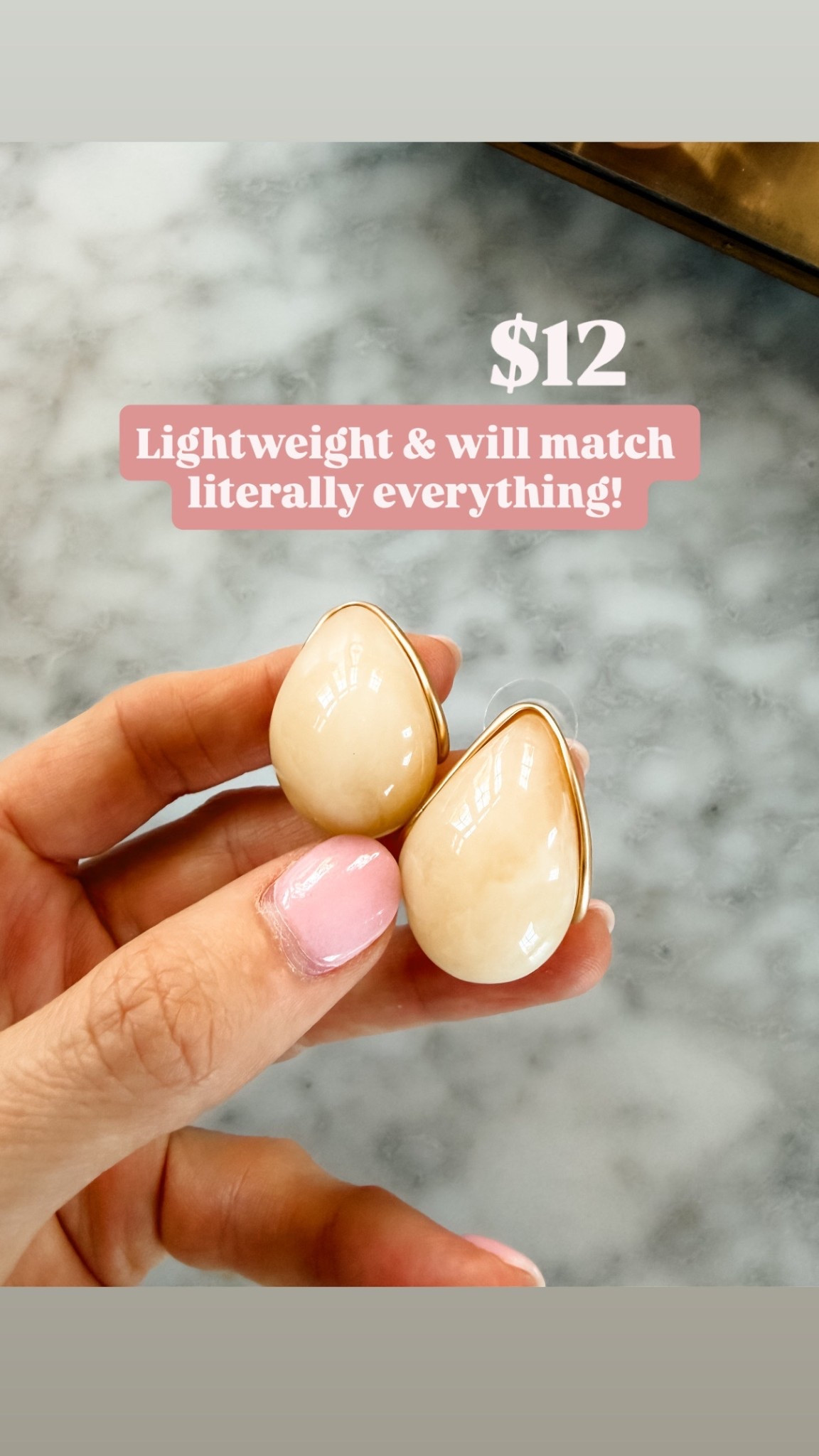 Simply the perfect earring for any look! This soft cream color is so pretty and has such a luxe look for $12!

Loverly grey, Target spring finds, affordable versatile jewelry, everyday earrings, accessories 2026

#LTKSeasonal