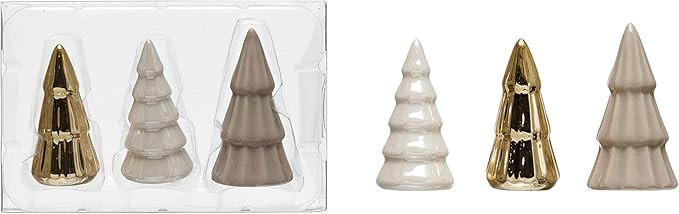 Creative Co-Op 1" Round x 2" H Stoneware Trees, Grey, Gold & White, Boxed Set of 3 Figures and Fi... | Amazon (US)