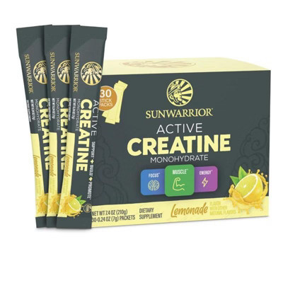 Active Creatine Monohydrate Stick Pack Box, Convenient Creatine Supplement for Muscle Growth & Recovery, Lemonade, Sunwarrior, 30ct | Target