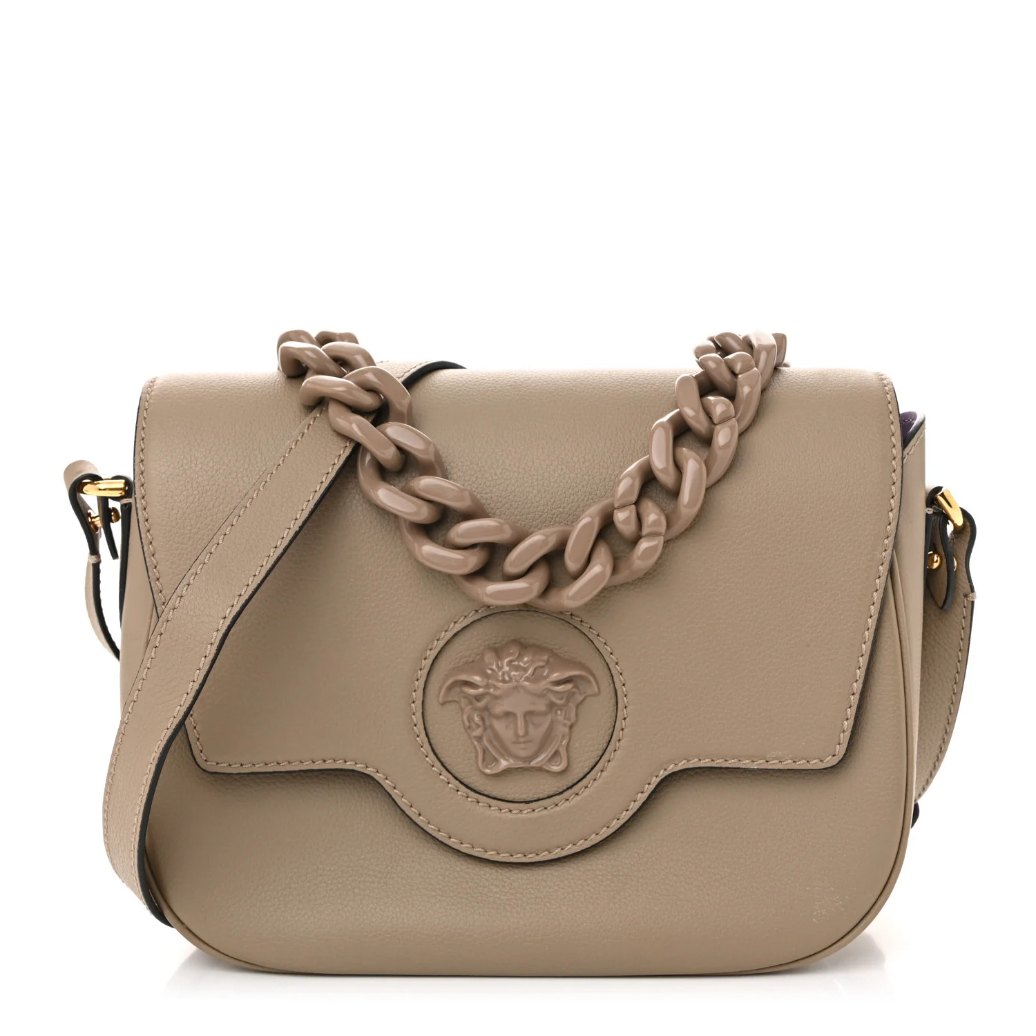 Grained Calfskin La Medusa Flap Shoulder Bag Taupe | FASHIONPHILE (US)