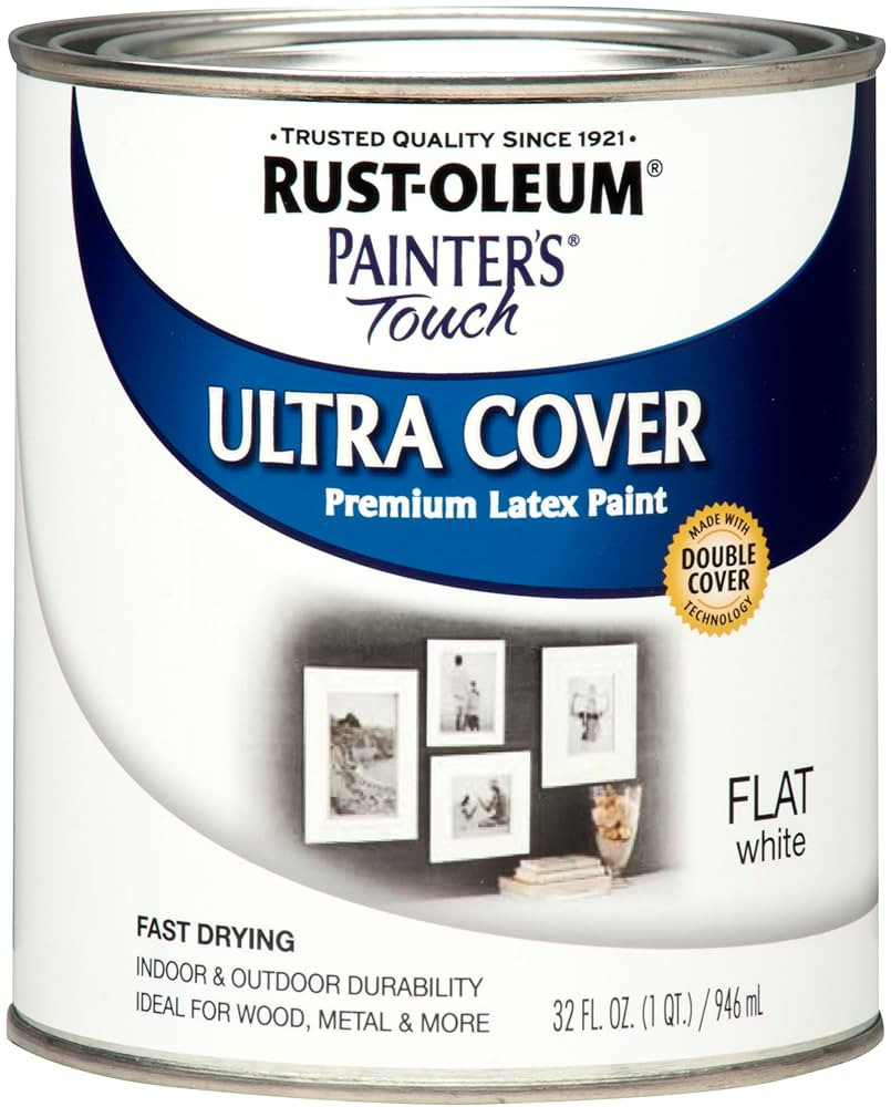 Rust-Oleum 1990502 Painter's Touch Latex Paint, Quart, Flat White 32 Fl Oz (1 Quarts Pack of 1) | Amazon (US)