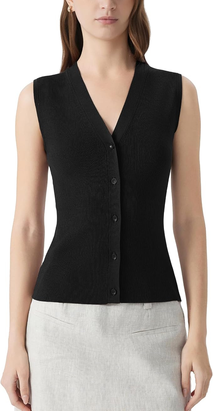SUUKSESS Women Button Down Vest Tops Summer V Neck Sleeveless Tank Tops Business Casual Sweater V... | Amazon (US)