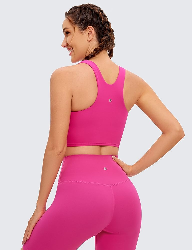 CRZ YOGA Womens Butterluxe Racerback High Neck Longline Sports Bra - Padded Workout Crop Tank Top... | Amazon (US)
