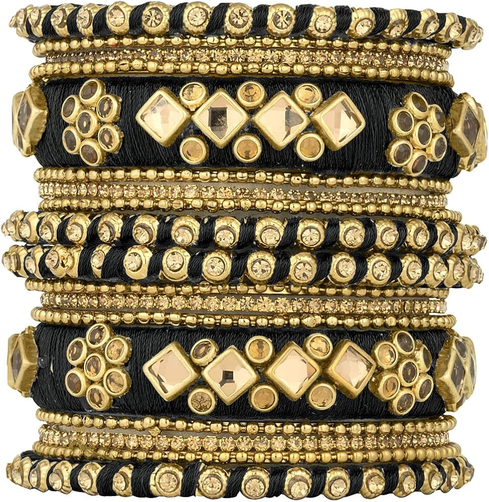 Aheli Ethnic Handmade Silk Thread Faux Stone Studded Bangle Set Bracelet Chudha Indian Wedding Fe... | Amazon (US)