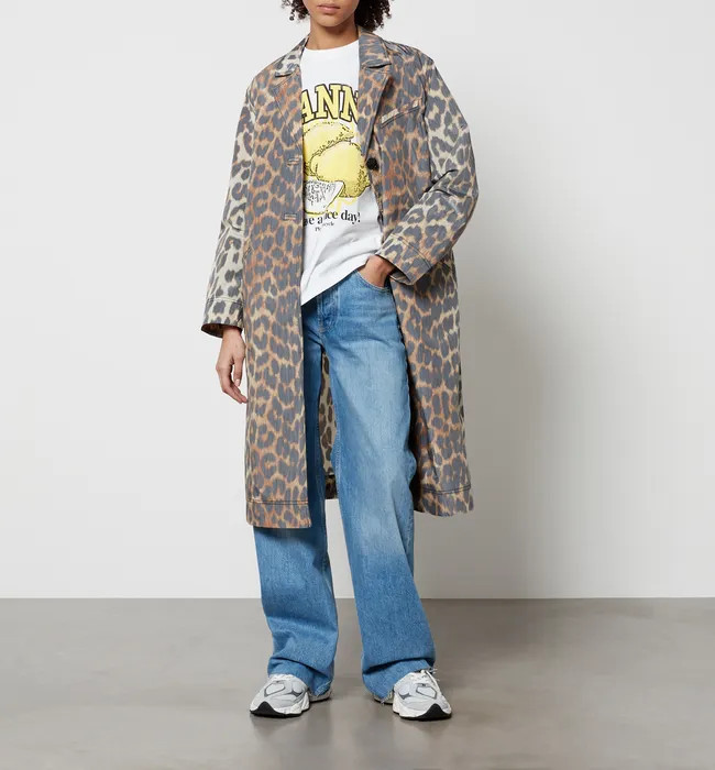 Ganni Leopard-Printed Shell Belted Coat | Coggles (Global)