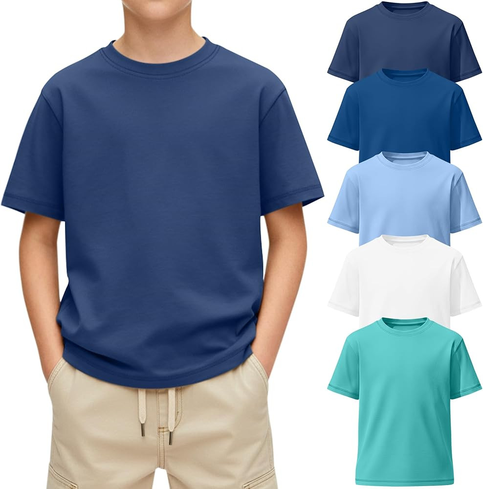5 Pack Boys Short Sleeve T-Shirts 5-16Y Kids Crew Neck Layering Casual Tops Summer Loose Fit Basi... | Amazon (US)