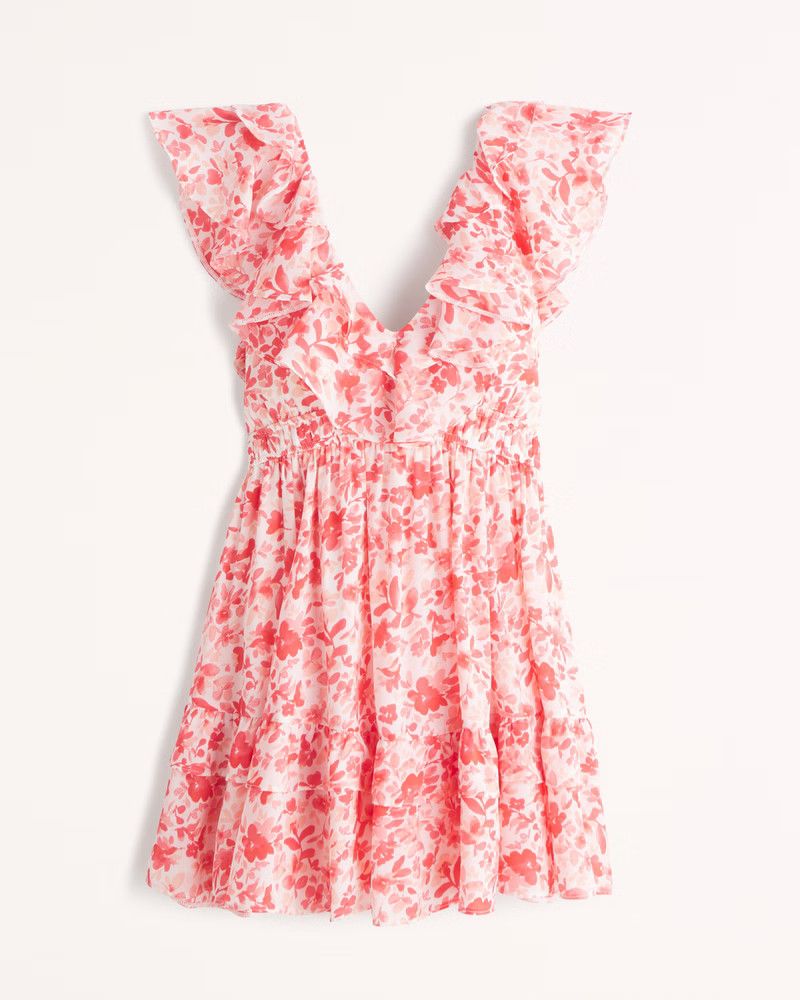 Ruffle Flutter Sleeve Mini Dress | Pink Mini Dress | Abercrombie Dress | Spring Dress Outfits | Abercrombie & Fitch (US)