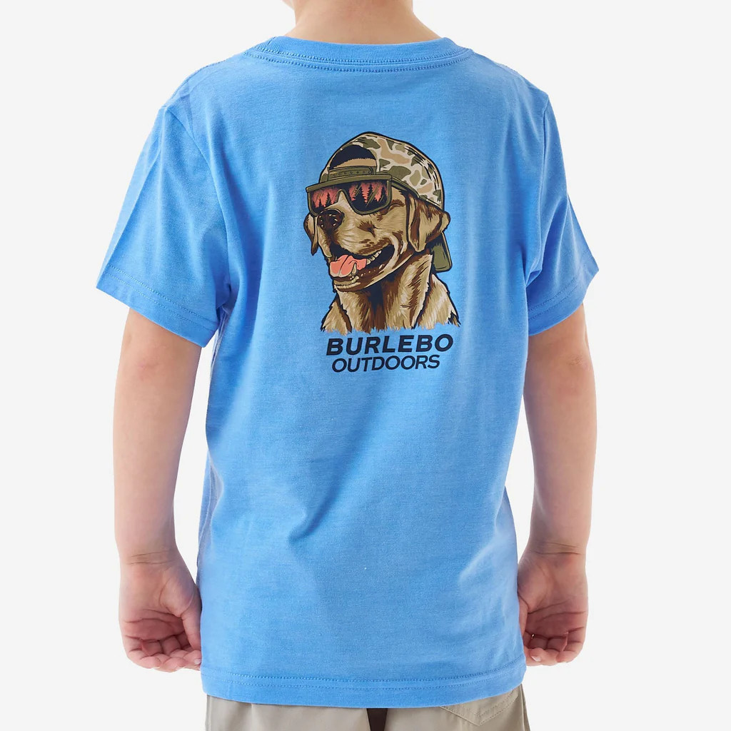 Youth Short Sleeve Tee - Mallard Camo Dog - Periwinkle Blue | BURLEBO