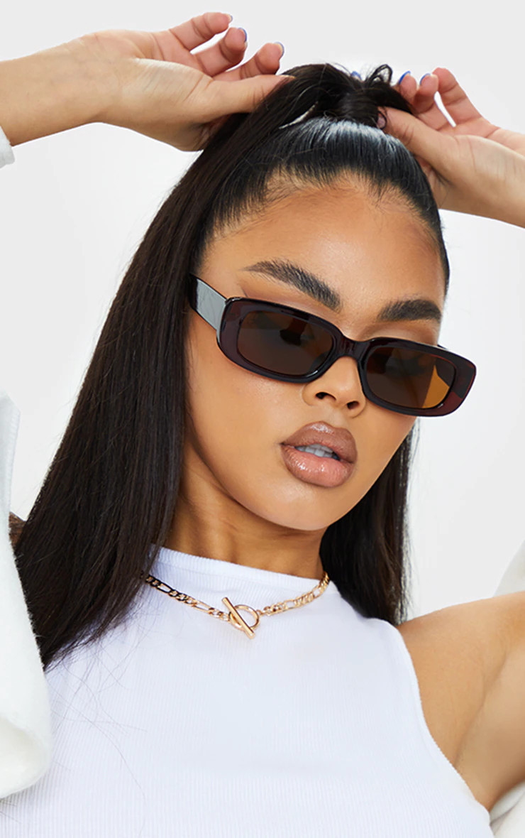 Brown Chunky Square Frame Sunglasses | PrettyLittleThing US