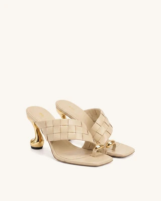 Noemi Square-Toe Woven Hardware Mules - Apricot | JW PEI US