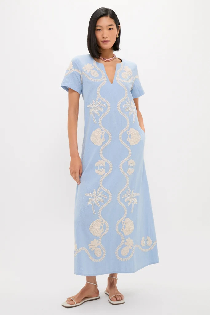Blue Seersucker Embroidered James Dress | Tuckernuck (US)