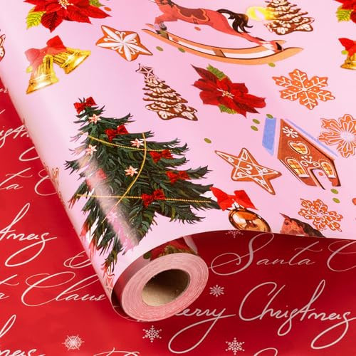 Yarcony Pink Christmas Wrapping Paper, Gingerbread Wrapping Paper, Pink Gingerbread Man, Christmas Tree & Oranment Girl Gift Wrap for Festive Holiday Present, Gift Packaging, Craft (17 In X 33 Ft) | Amazon (US)