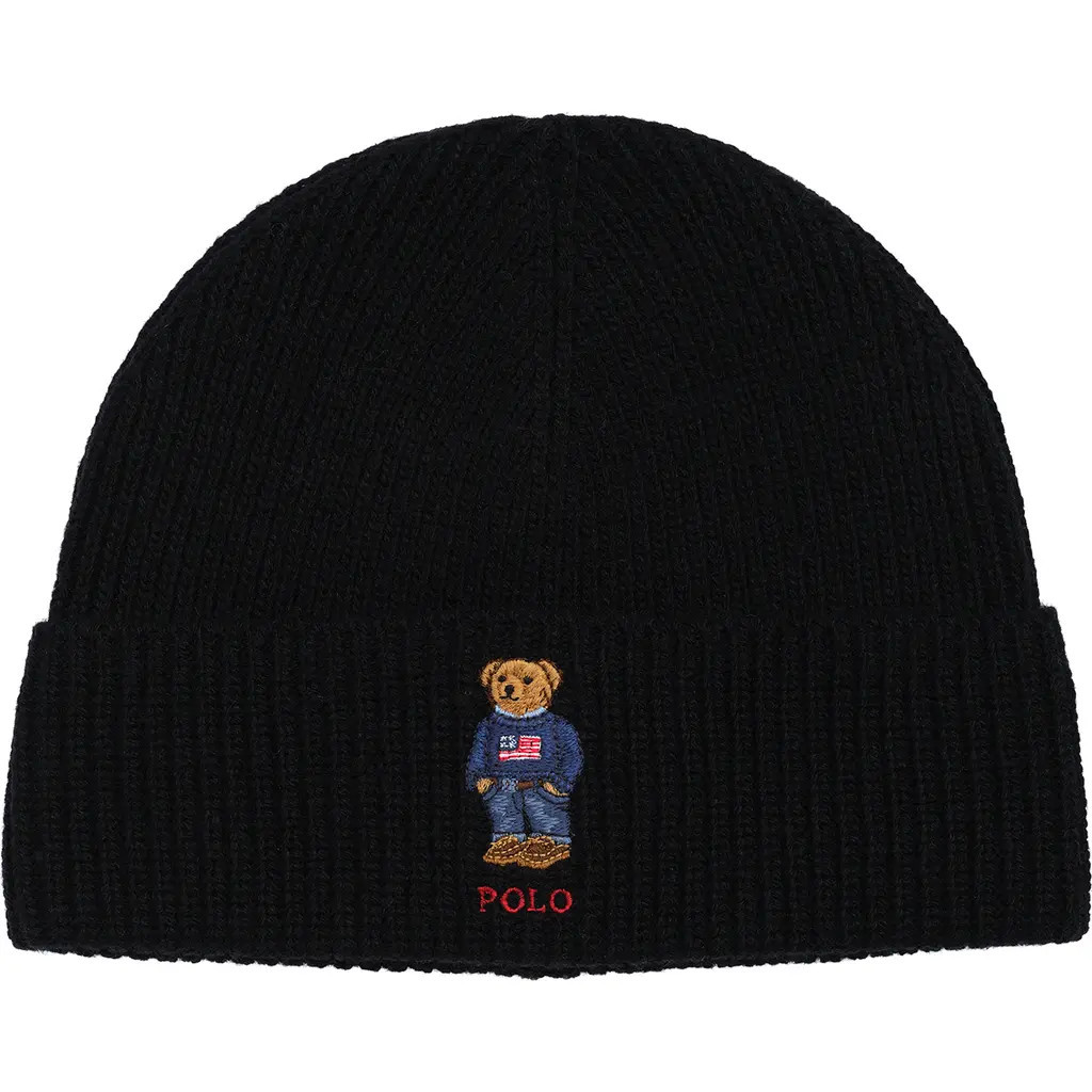 Polo Ralph Lauren Flag Bear Beanie in Polo Black at Nordstrom | Nordstrom