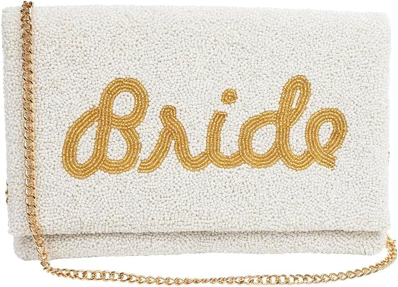 Clutch Purse for Wedding Day Beaded Clutch Purse Bachelorette Party Bridal Shower,Engagement Gift... | Amazon (US)