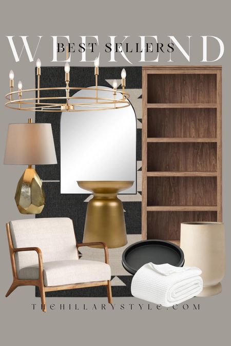 Weekend Best Sellers Home: modern furniture and decor from Wayfair target Walmart, Amazon. Wood cabinet, Accent chair, arc mirror, Gold lamp, modern side table, planter, decor tray, throw blanket, gold chandelier.

#LTKhome #LTKstyletip #LTKSeasonal