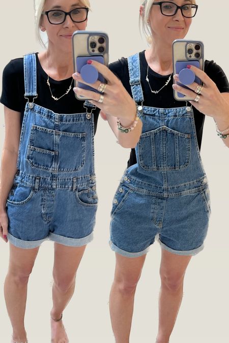 Free People versus Old Navy overalls! I still love my expensive Free People overalls more! 🤑😬 I feel like they have a much more flattering fit and feel to them. I’m wearing a size small in the Free People and XS in the Old Navy. 

#LTKunder100 #LTKstyletip #LTKFind