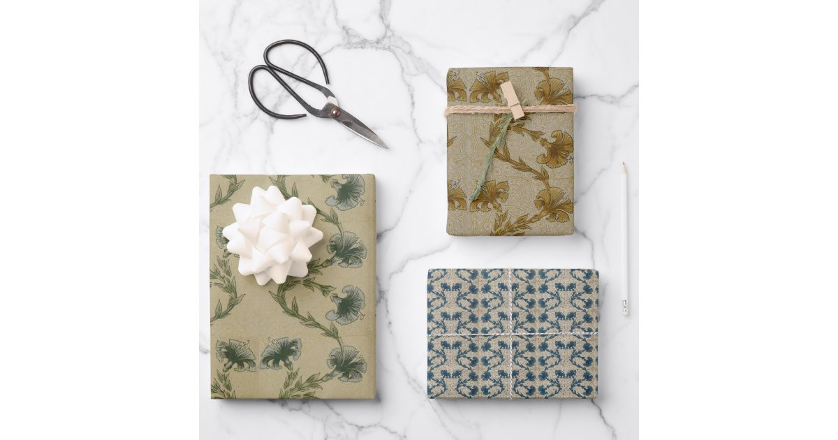 Floral Vintage Carnation Flowers Morris Pattern Wrapping Paper Sheets | Zazzle | Zazzle
