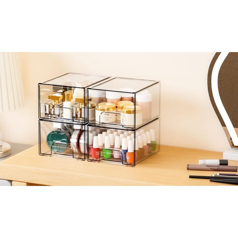 Kisportee 4 Pack Stackable Makeup Storage Drawers, 4.4'' Tall Clear Bathroom Makeup Cosmetics Org... | Walmart (US)