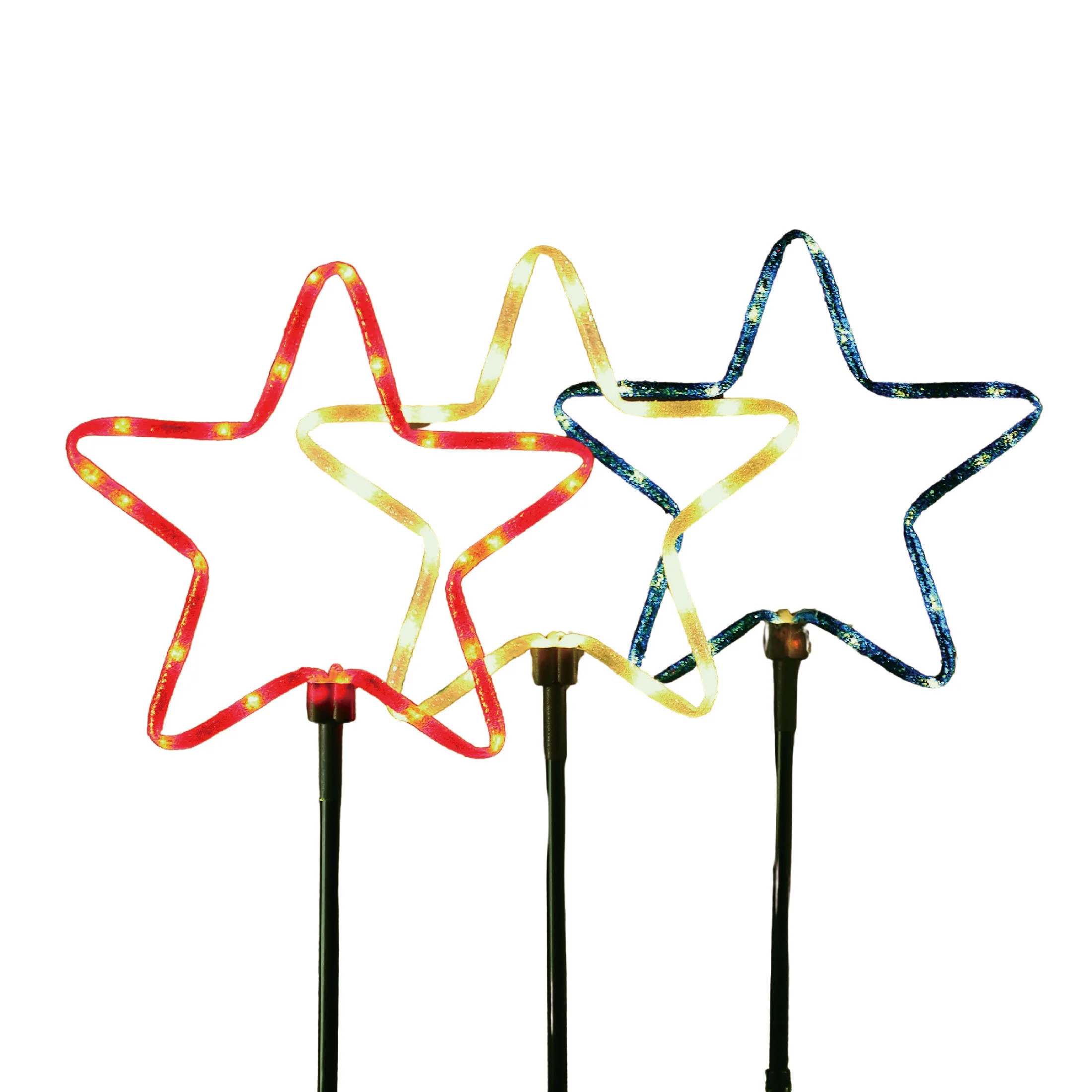 Indoor/Outdoor LED Glitter Star Lawn Stakes, Red/Warm White/Blue, 18", Set of 3, Patriotic by Way... | Walmart (US)